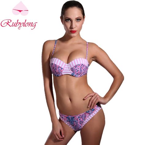 Rubylong 2016 Sexy Underwire Bikini Swimwear Women Lady Halter Push Up