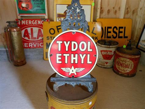 Vintage Tydol Ethyl Flying A Gas Pump Plate Porcelain Sign