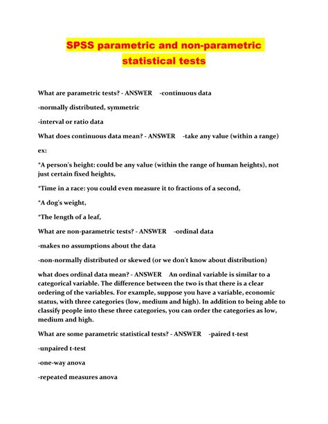 Solution Spss Parametric And Non Parametric Statistical Tests Studypool