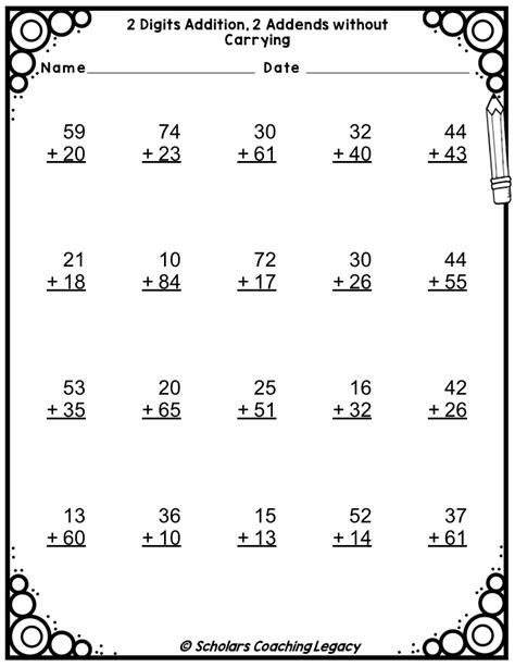 2 Digits Addition 2 Addends Without Carrying Worksheets Math Problems