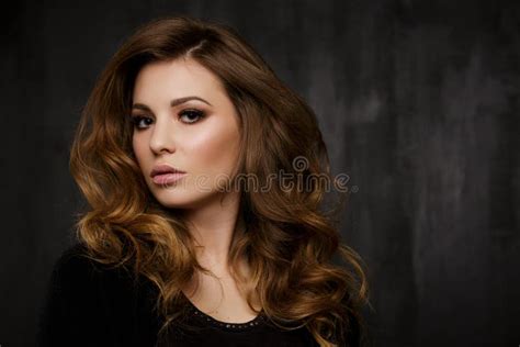 Beautiful Woman In Black Dress Stock Photo Image Of Haircare Model