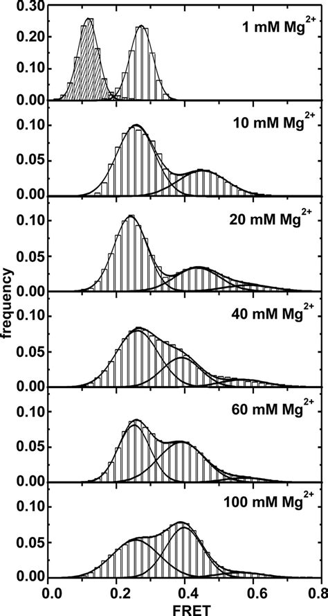 Histograms Of Fret Efficiency Values From Single Molecules Traces In