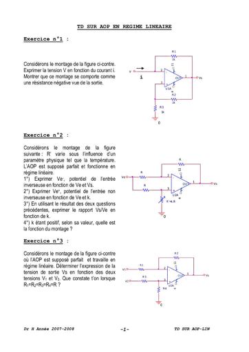 Td Amplificateur Op Rationnel En R Gime Lin Aire