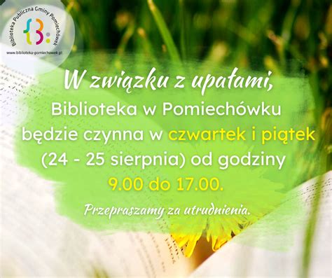 Zmiany W Godzinach Otwarcia Biblioteki Biblioteka Publiczna Gminy