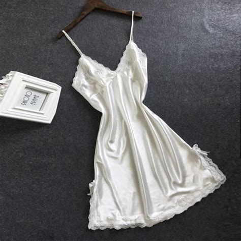 Femmes Satin Sexy Bowknot Dentelle Lingerie Babydoll V Neck Sleepdress Sous vêtements f1386