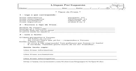 ficha de Língua Portuguesa 3º ano AMA LINGUA PDF fileTitle ficha