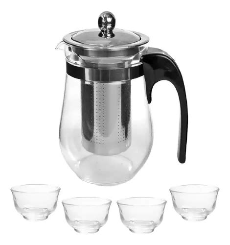 Set De Té 1 Tetera Tetera De Vidrio Infusor De 500 Ml Y 4 Tazas