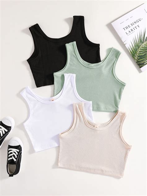 SHEIN Kids EVRYDAY Girls 4pcs Ribbed Knit Tank Top | SHEIN USA