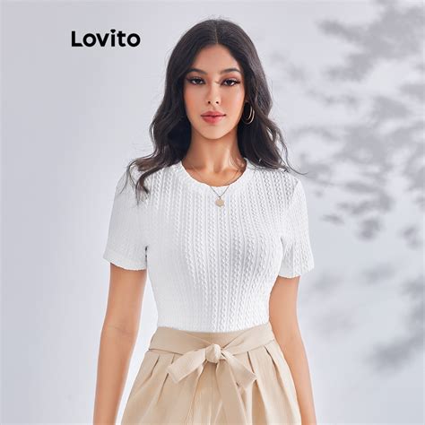 Lovito Camiseta Básica Lisa Casual Para Mulheres LBE03047 Damasco