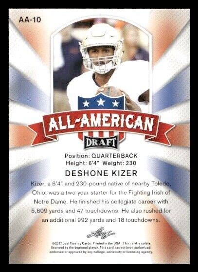 Leaf Draft Aa Deshone Kizer Rookie Notre Dame Fighting Irish