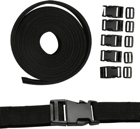 Wellbeing Black Nylon Heavy Webbing Strap 25mm Wide 4m Long 5PCS Black