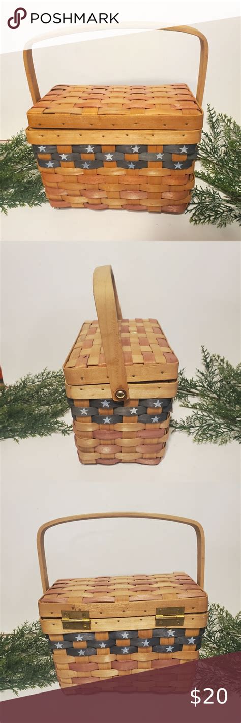 Americana Woven Basket With Hinged Lid And Hinged Rustic American