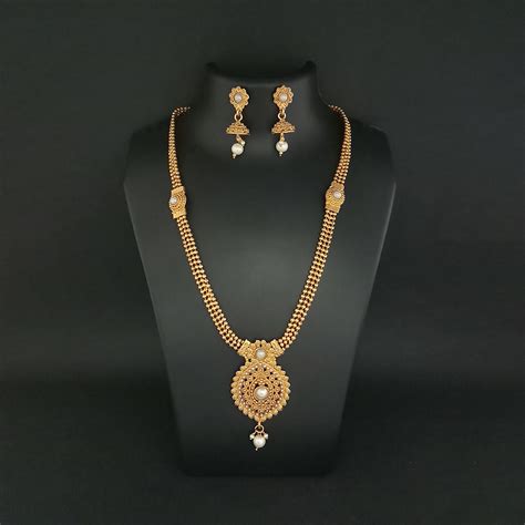 Buy JewelMaze Gold Plated Pearl Haram Necklace Set 1109827 Online