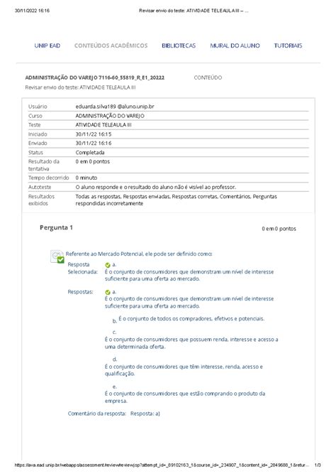 Tele Aula Adm Do Varejo Revisar Envio Do Teste