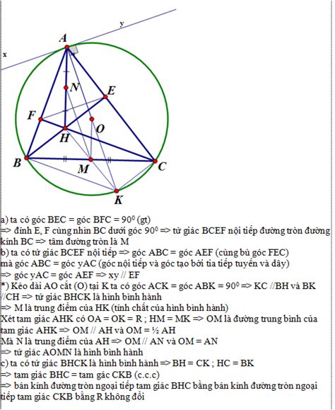Cho Tam Giác Abc Nhọn Nội Tiếp O R đường Cao Be Và Cf Của Tam Giác