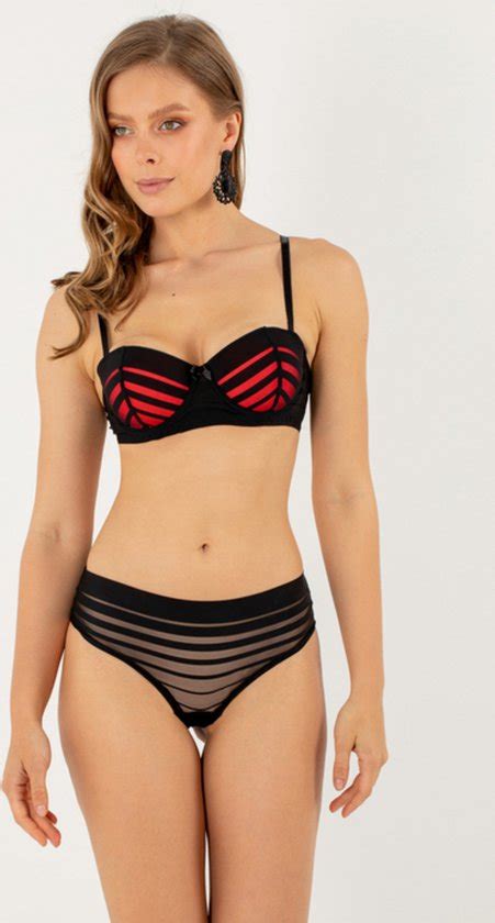 Lingerie 2 Delig Set Contrast Push Up Sexy Bh S Slip Set 6870 Zwart