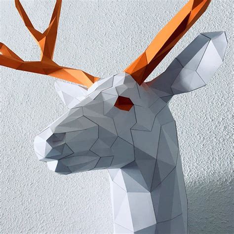 Trophée de cerf sculpture papercraft puzzle 3D imprimable patron Pdf