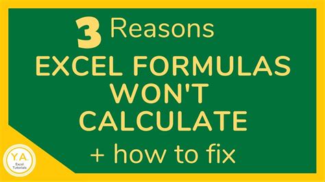 Reasons Why Excel Formulas Wont Calculate How To Fix Excel