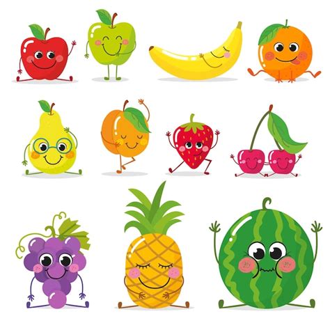 Characters De Fruits Mignons Personnages De Fruits Dr Les Vecteur Premium