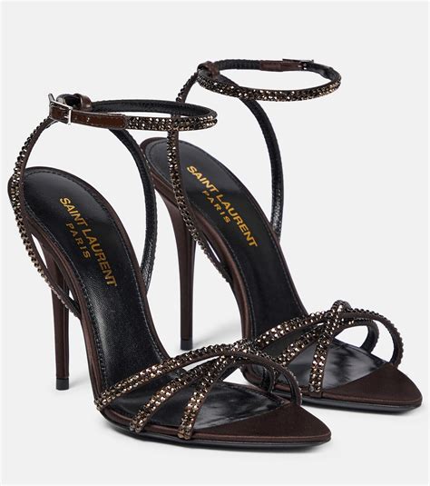 Saint Laurent Ava Embellished Satin Sandals Saint Laurent