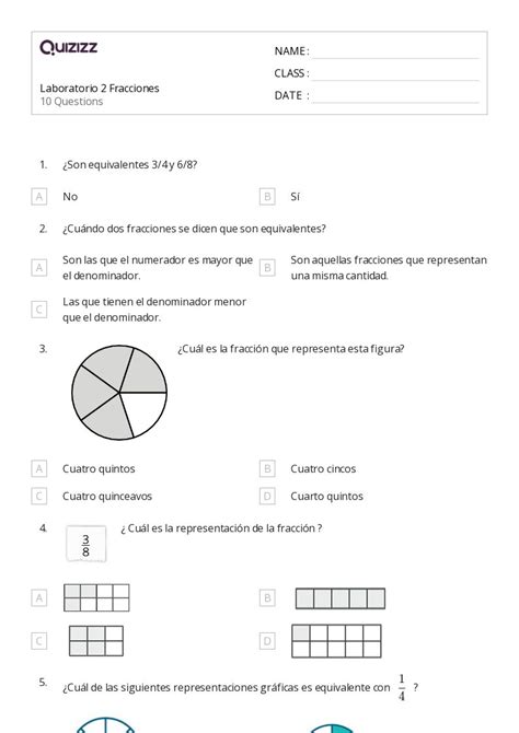 Fracciones Equivalentes Hojas De Trabajo Para Grado En Quizizz