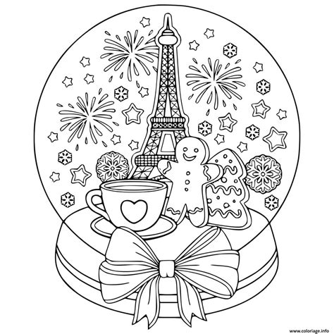 Coloriage Adulte Boule Neige Tour Eiffel Paris Dessin Tour Eiffel à