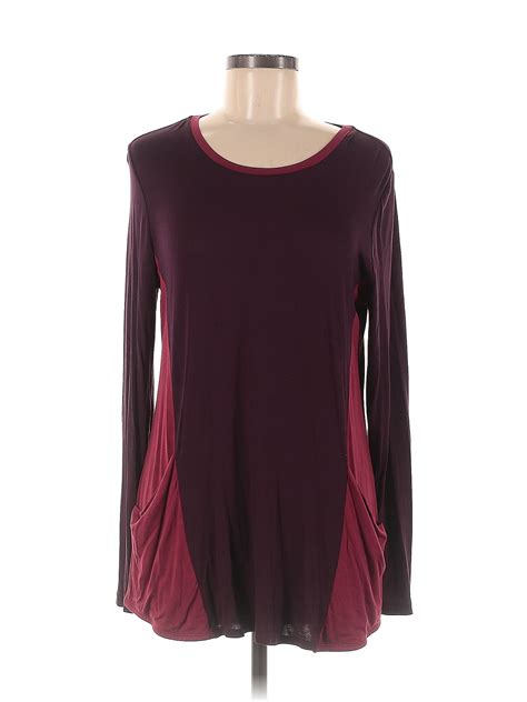 Logo By Lori Goldstein Color Block Solid Burgundy Long Sleeve Top Size