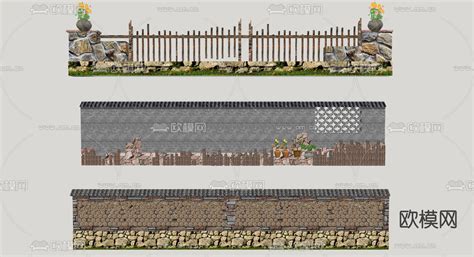 中式乡村民俗围墙su模型下载id12028337sketchup模型下载 欧模网