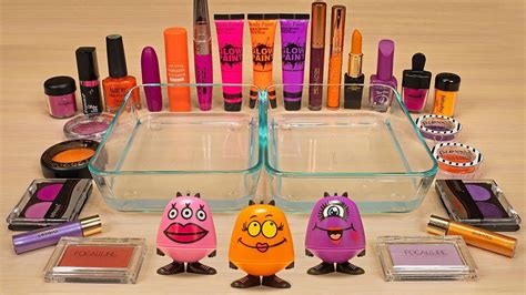 Pink Vs Orange Vs Purple Slime Coloring And Mixing With Makeup