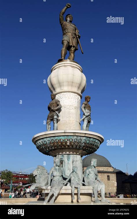 A giant bronze statue of Philip II of Macedon, father of Alexander the ...