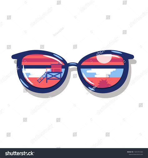 Sunglasses Beach Reflection Vector Cartoon Summer Stock Vector Royalty Free 1425791363