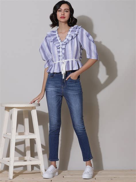 Buy Lavender Striped Tie Up Top Online Label Ritu Kumar International