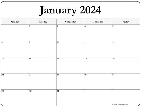 January 2024 Printable Calendar Monday Start Time - Elga Nickie