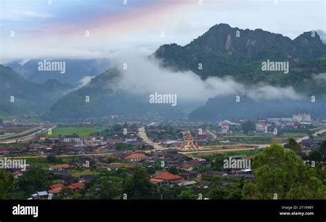 aerial village landscape phu hua lon xaysomboun laos stock photo alamy