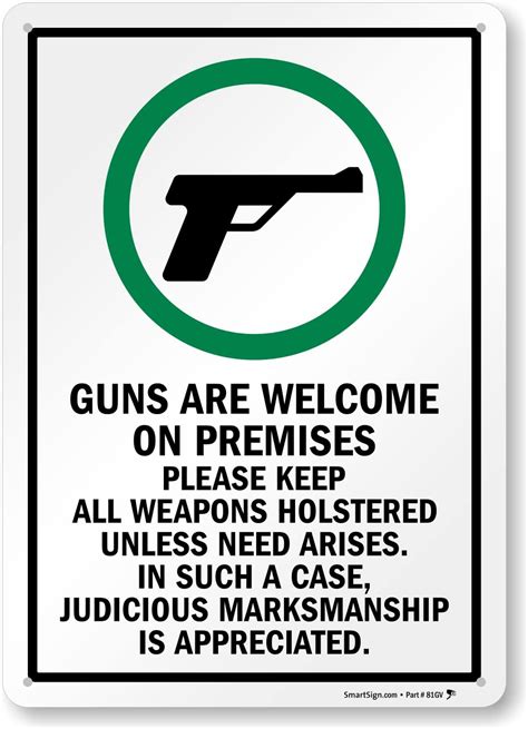 Smartsign 14 X 10 Inch “guns Welcome On Premises Keep All Weapons Holstered Unless