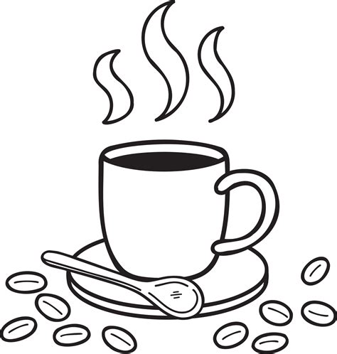 Hand Drawn Cup Of Hot Coffee And Coffee Beans Illustration In Doodle