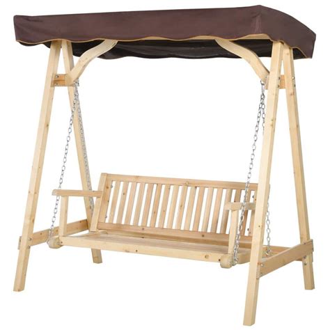 Outsunny 2 Person Natural Wood Patio Swing 84A 155 The Home Depot