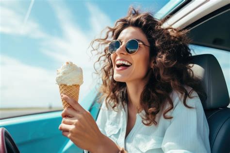 Premium Photo Happy Woman Enjoying Summer Vacation On Road Trip Ai