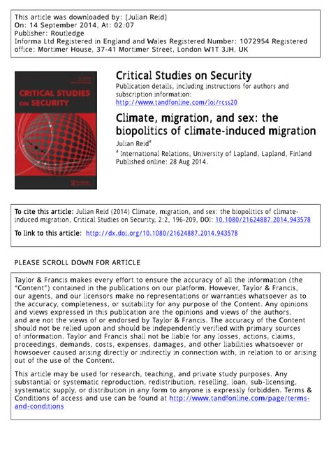 Pdf Climate Migration And Sex The Biopolitics Of Climate Induced