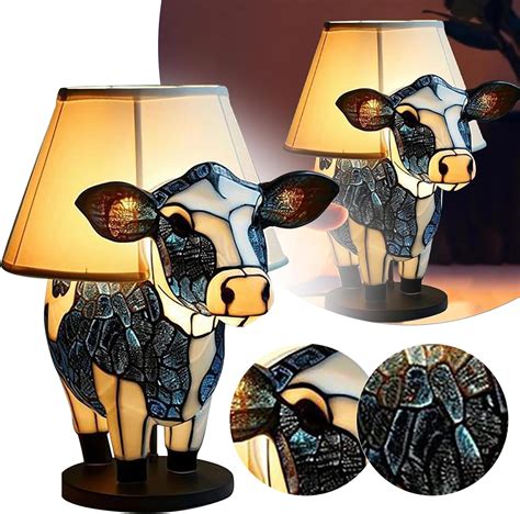 Lyxyreo Cow Lamp Stained Glass Cow Lamps For Living Room Cow Light