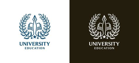 Higher education university emblem logo design using pen and book ...