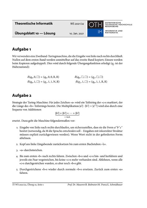 Loesung Uebung Theoretische Informatik Ws Bungsblatt