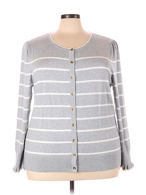 Talbots Color Block Stripes Gray Cardigan Size 3x Plus 70 Off