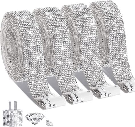 Eanloly Rolls Self Adhesive Rhinestone Ribbon Crystal Ribbon Roll