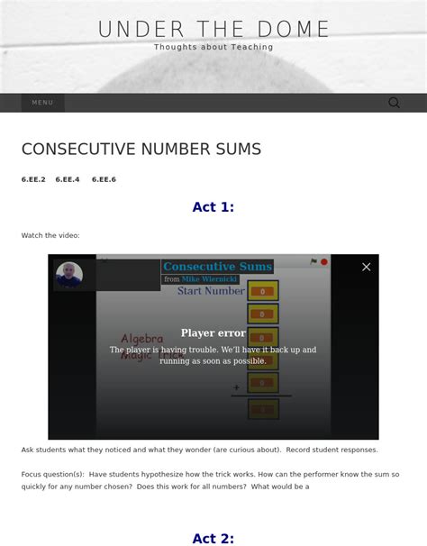 Consecutive Number Sums Activity For 6th Grade Lesson Planet