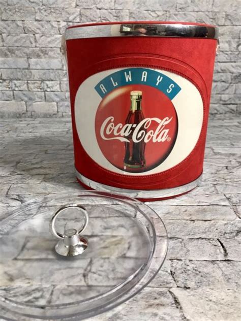 Vintage Coca Cola Ice Bucket Red Advertising Felt Vinyl Lidded