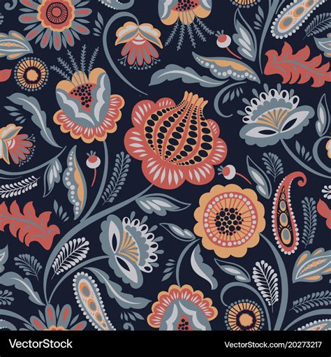 Folk Floral Seamless Pattern Modern Abstract Vector Image