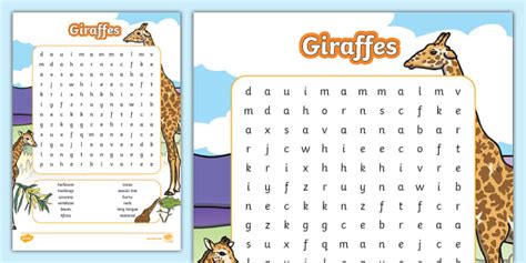 Giraffe Word Search Teacher Made Twinkl