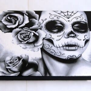 Day of the Dead Girl Art Stretched Canvas Print Felicity - Etsy