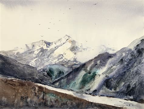 Berglandschaft Original Gem Lde Aquarell Kunstwerk Berg Etsy